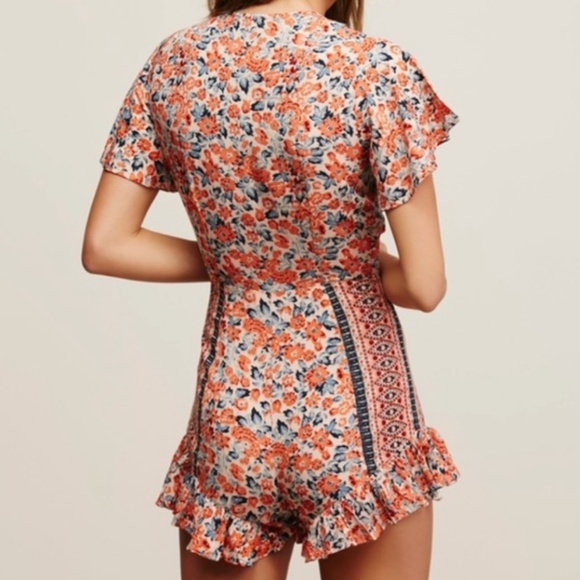 NWOT Free People Boho Surf Date Front Tie Copper Floral Cutout Romper. - Picture 5 of 12
